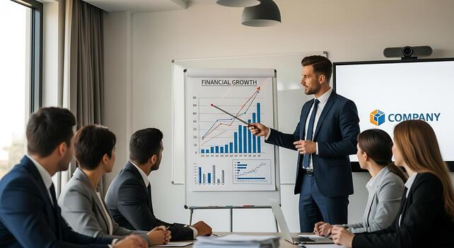 business-meeting-scene-with-leader-pointing-at-whiteboard-plan-photo